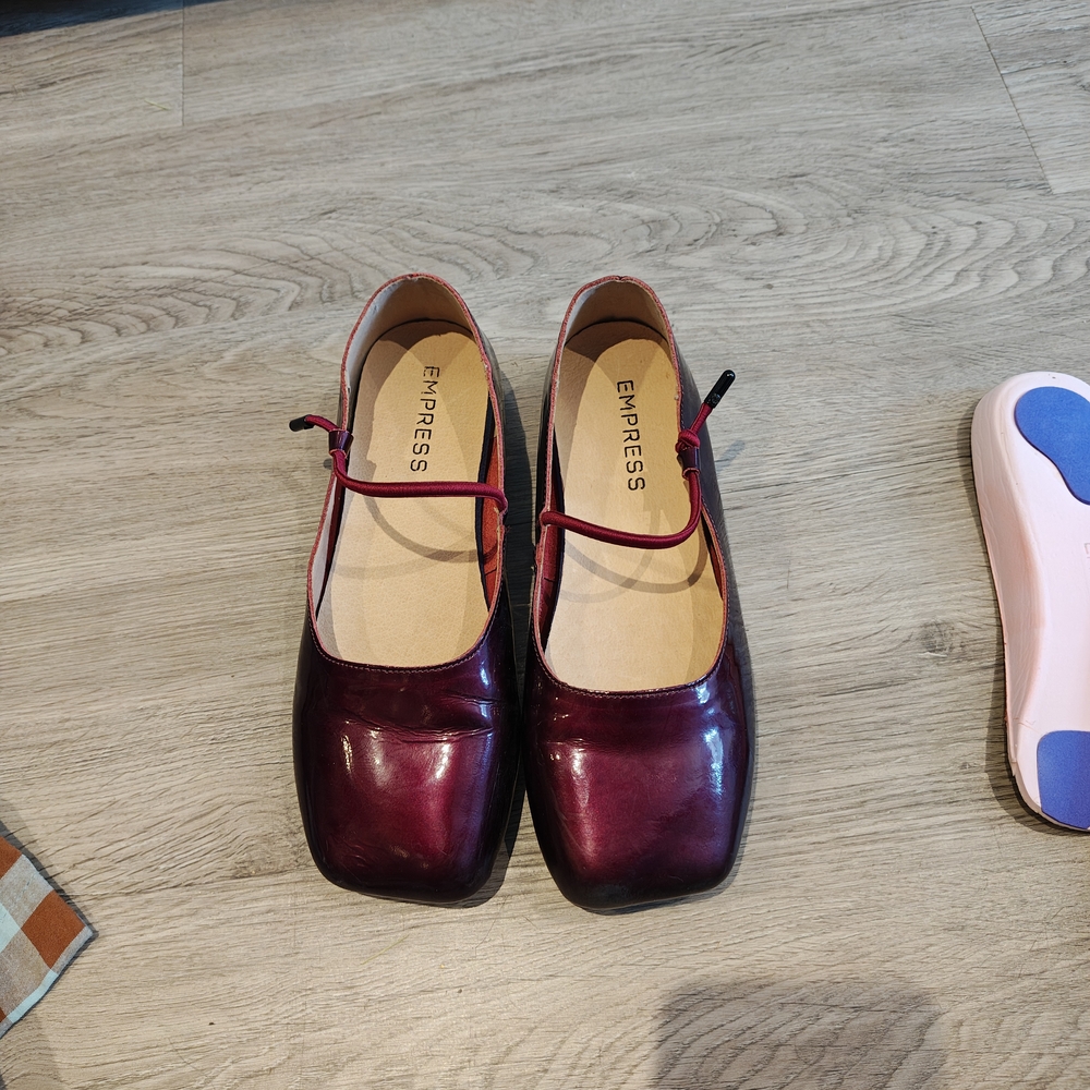 Burgundy Red Patent Leather Mary Jane Flats